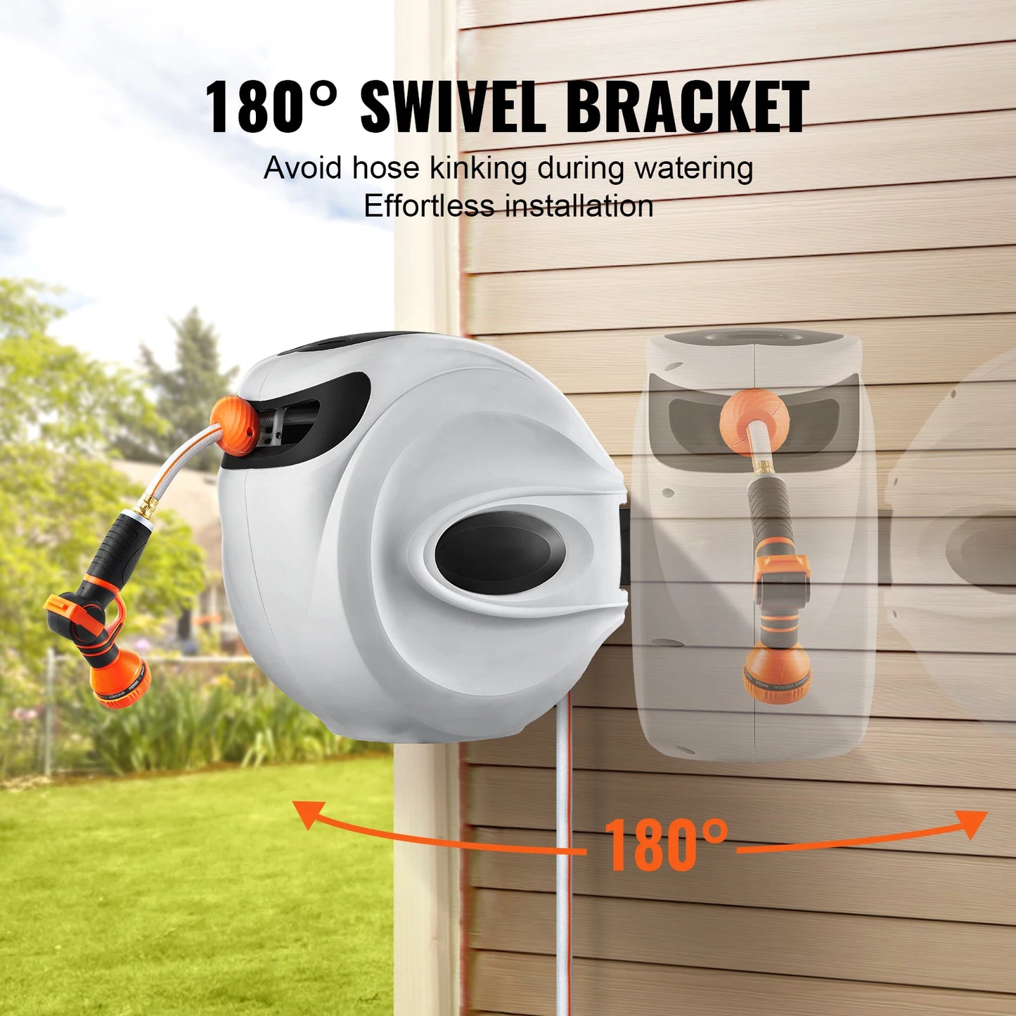 SucceBuy Retractable Garden Hose Reel With 9-Pattern Nozzle And Auto Rewind