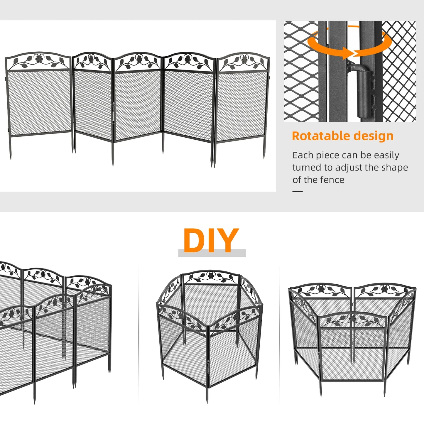 Set Of Five Iron Garden Fence Panels For Lawn Border