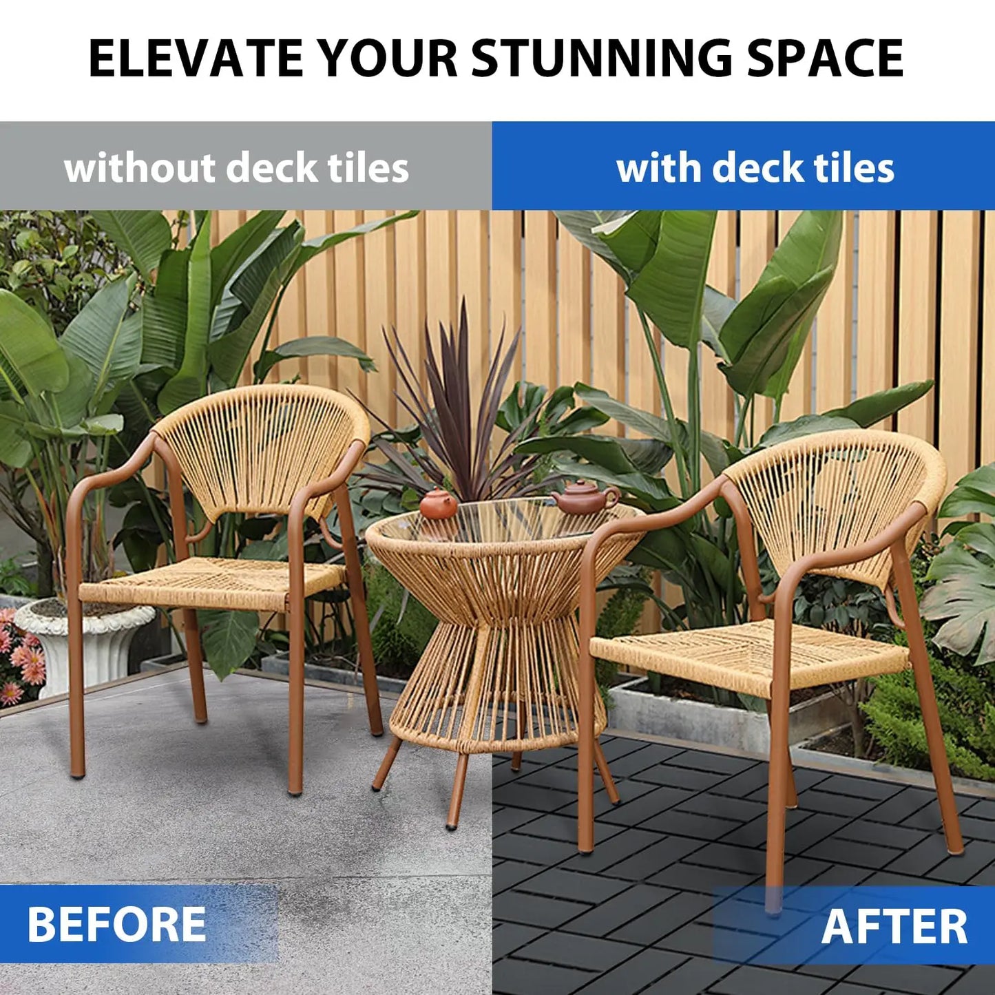 44 Piece Plastic Interlocking Floor Tiles for Garden and Patio