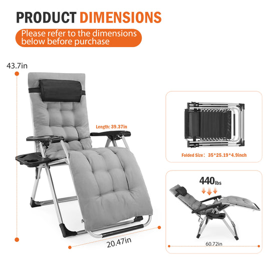 JHK Zero Gravity Reclining Folding Camping Patio Lounge Chair