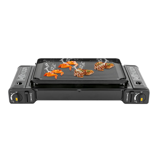 2500W Portable Camping Stove 2 Burners Camping Stove with Baking Tray & Portable Case Use Butane or LPG Home Application Outdoor