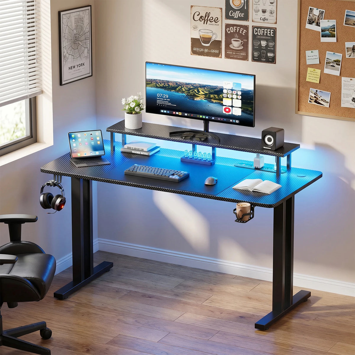 NEBMAAX RGB Gaming Desk With LED Lights And Power Strip