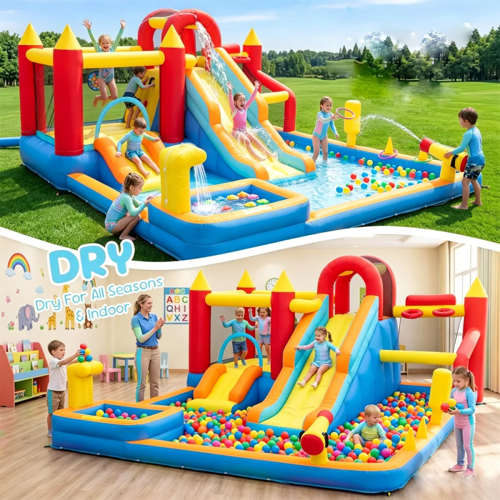 Kids Inflatable Bounce House With Blower Stakes And Repair Kit
