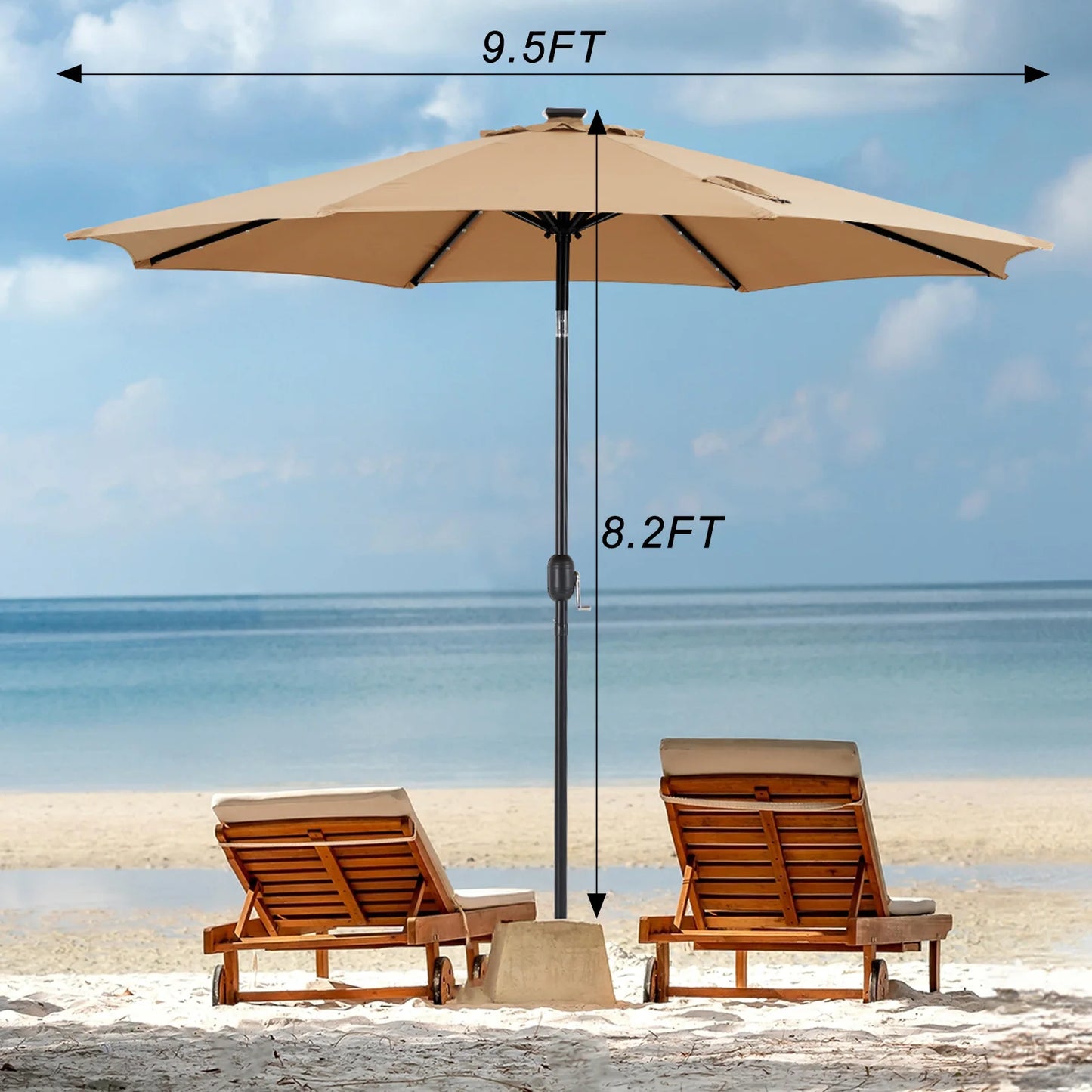 JHK Solar Patio Umbrella With 32 LED Lights UV Resistant