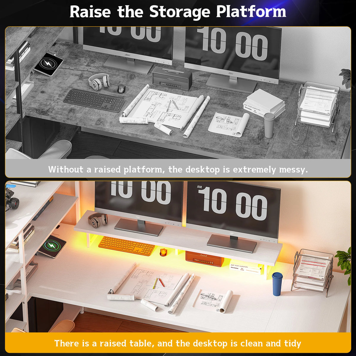 EnHomee Gaming Desk With Storage Shelves, Drawers And USB Outlet