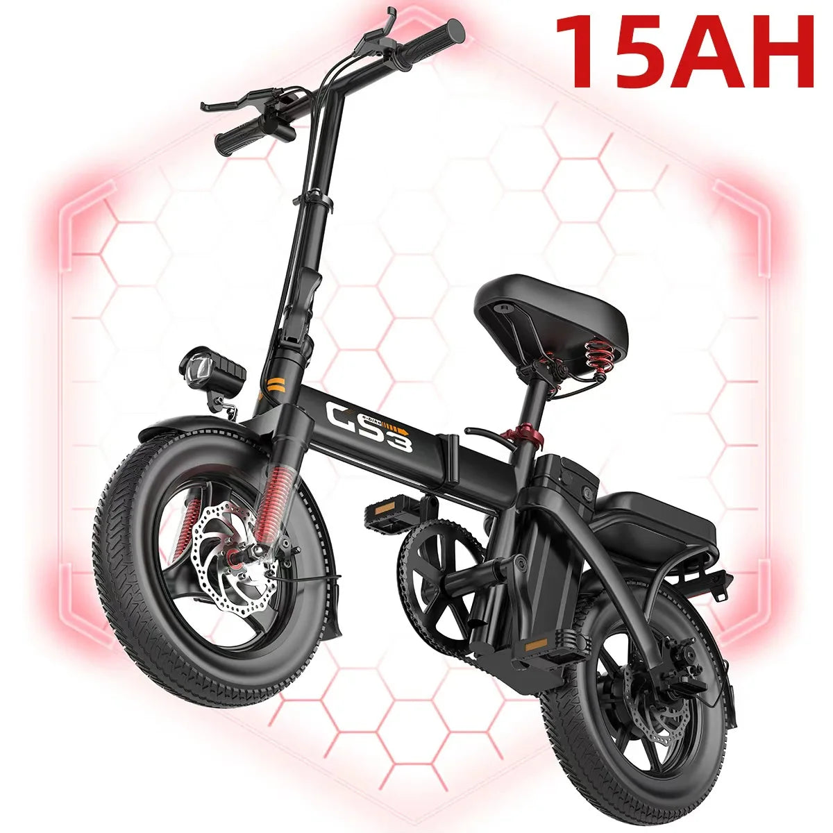 Uplee GS3 Electric Bike 500W 48V 15Ah Removable Battery Fat Tire 14 Inch Folding Electric Bike E-City EBike Electric Bicycle LED