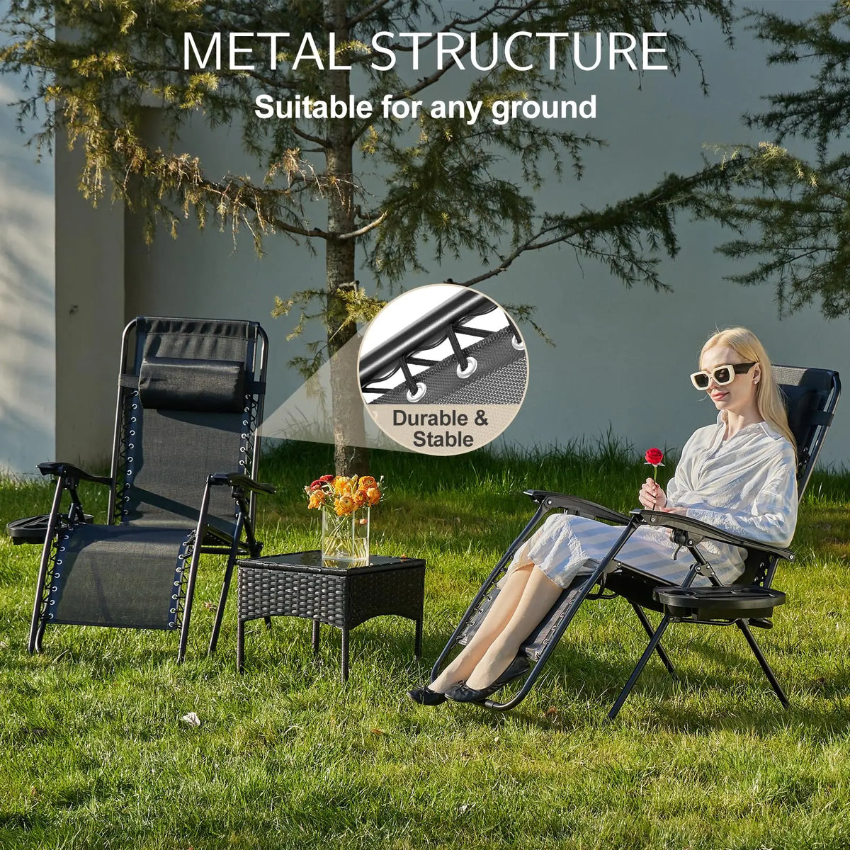 JHK Zero Gravity Portable Recliner Lounge Chair With Cup Holder