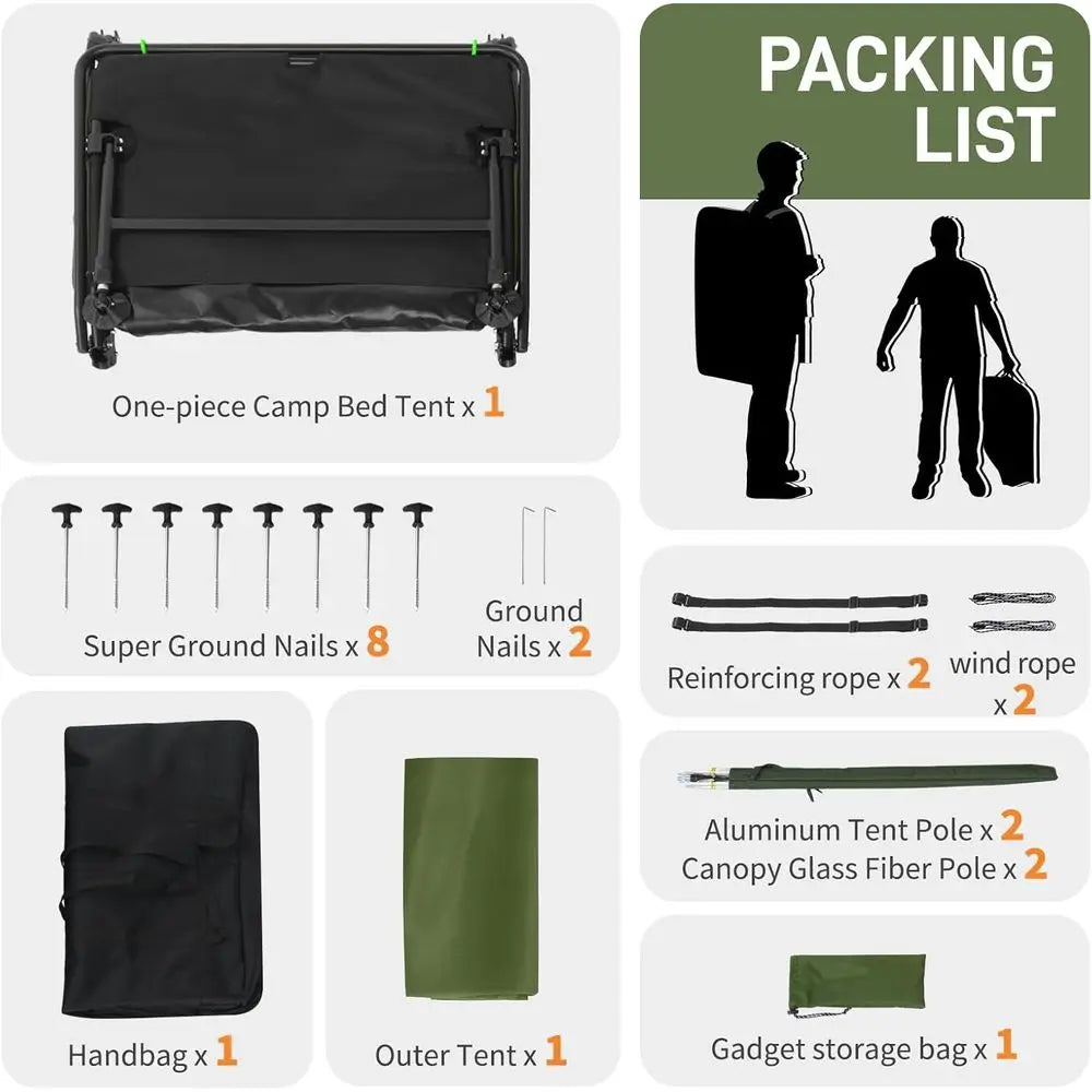 Large Outdoor Portable Sleng Cot,Portable Lightweight olding Camping Cot Tent,Elevated Camping Bed Tent,olding Outdoor Travel Co