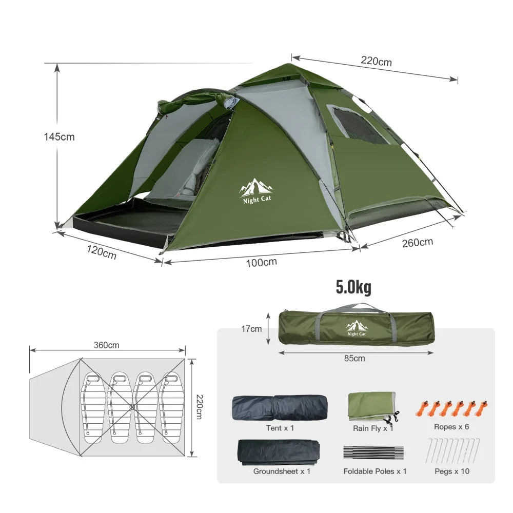 Night Cat Instant Pop Up Camping Tent With Rainfly