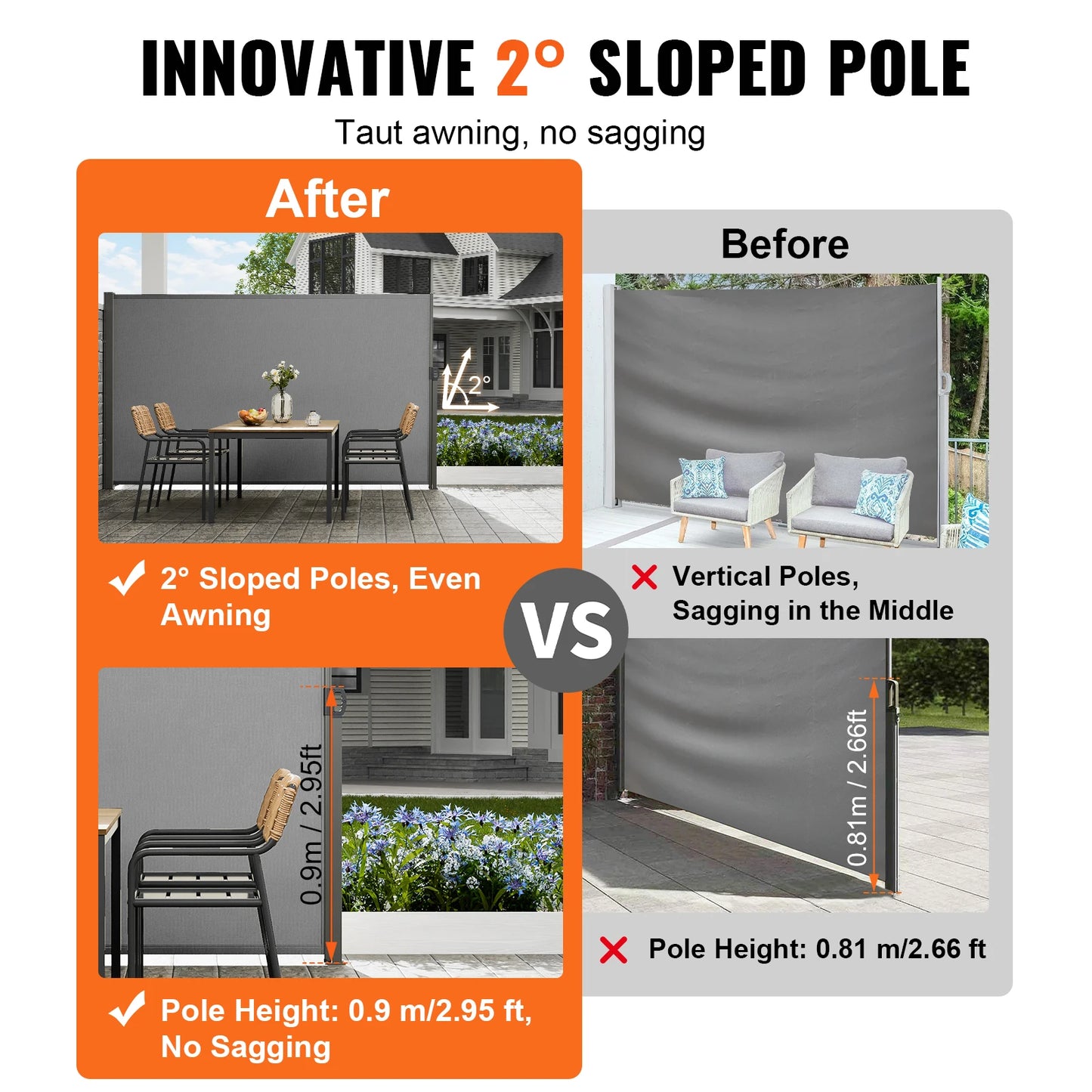 SucceBuy Retractable Polyester Patio Privacy Screen Awning