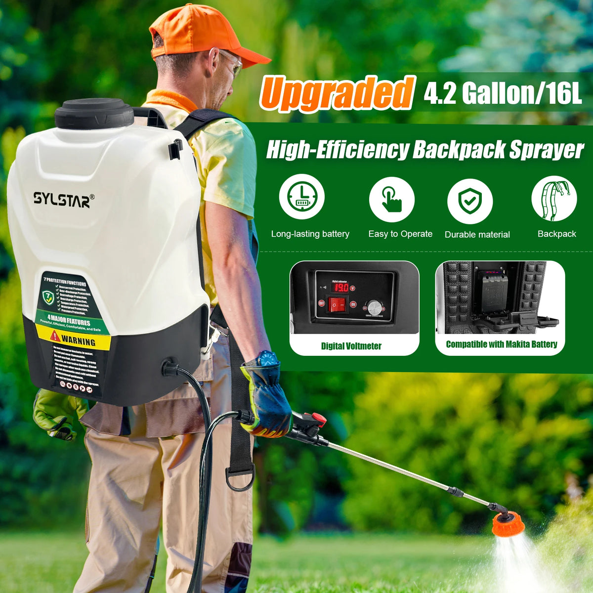 21V Cordless Garden Sprayer With Telescopic Wand And Nozzles