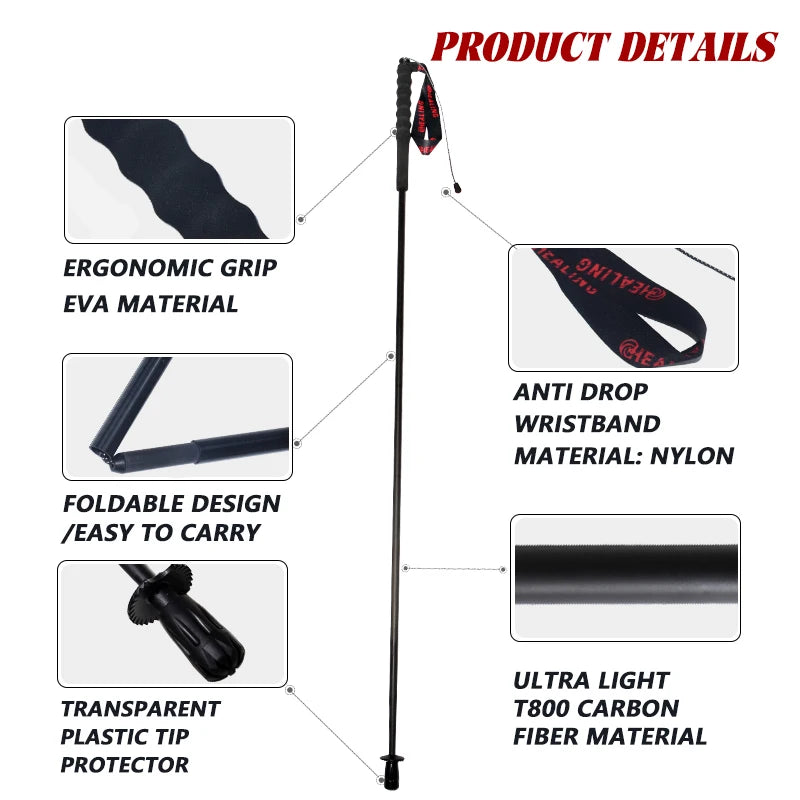 Okhealing Carbon Fiber Foldable Trekking Poles Ultralight Hiking Gear