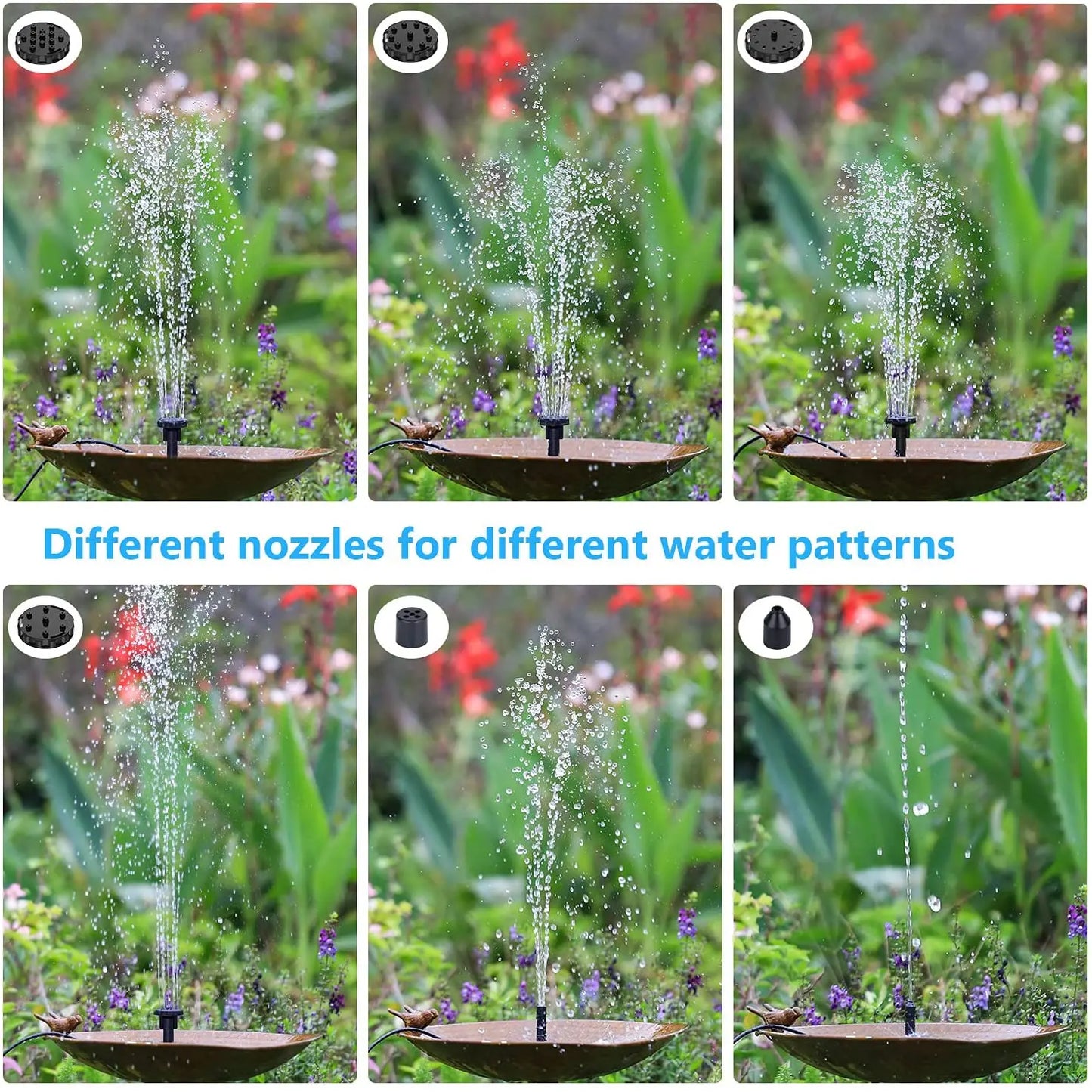 Solar Powered Fountain Pump Kit With Six Nozzles For Pond