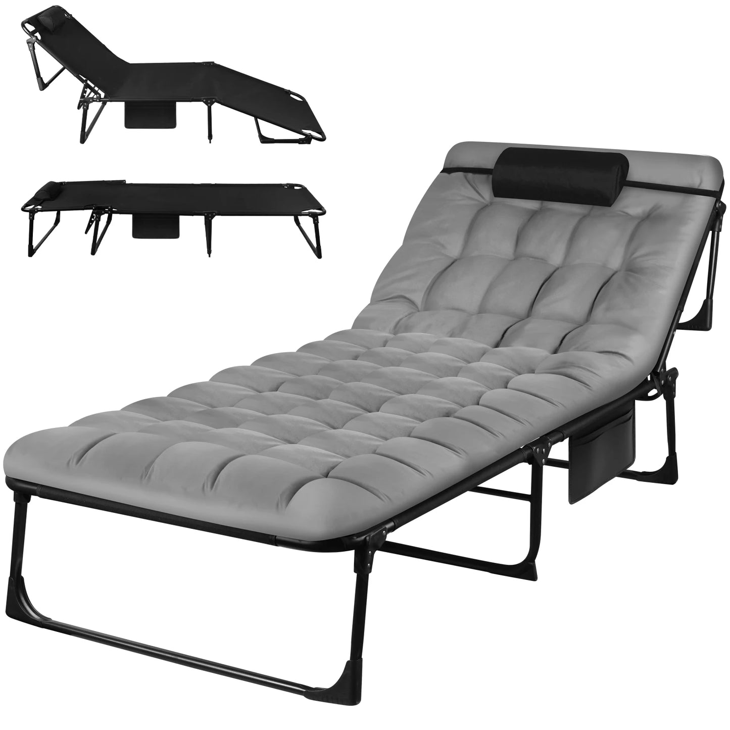 Portable Adjustable Folding Camping Cot With Comfort Support Pillow