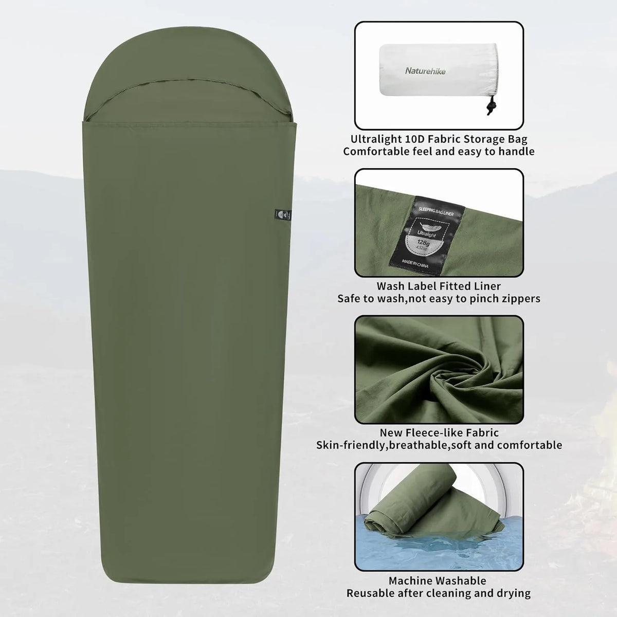 Naturehike Ultralight Portable Mummy Sleeping Bag Liner for Travel