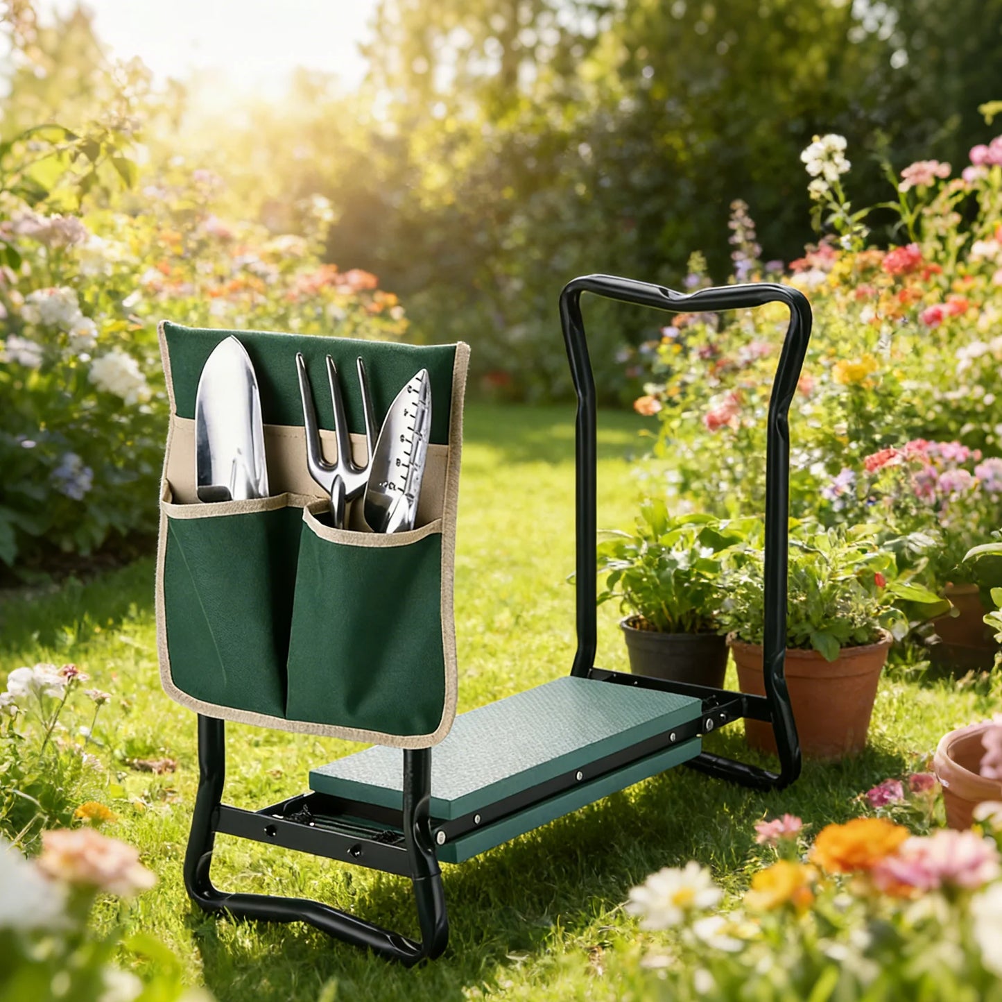 Foldable Dual Purpose Garden Kneeler With Tool Storage Bag