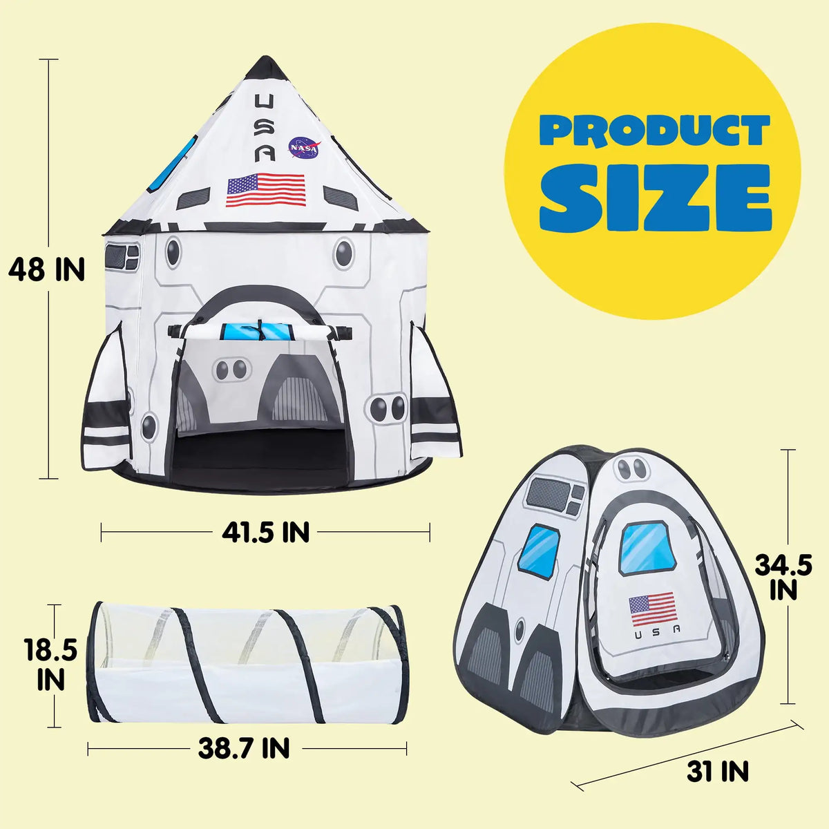 Joyfy Rocket Ship Play Tent Set With Tunnel For Kids