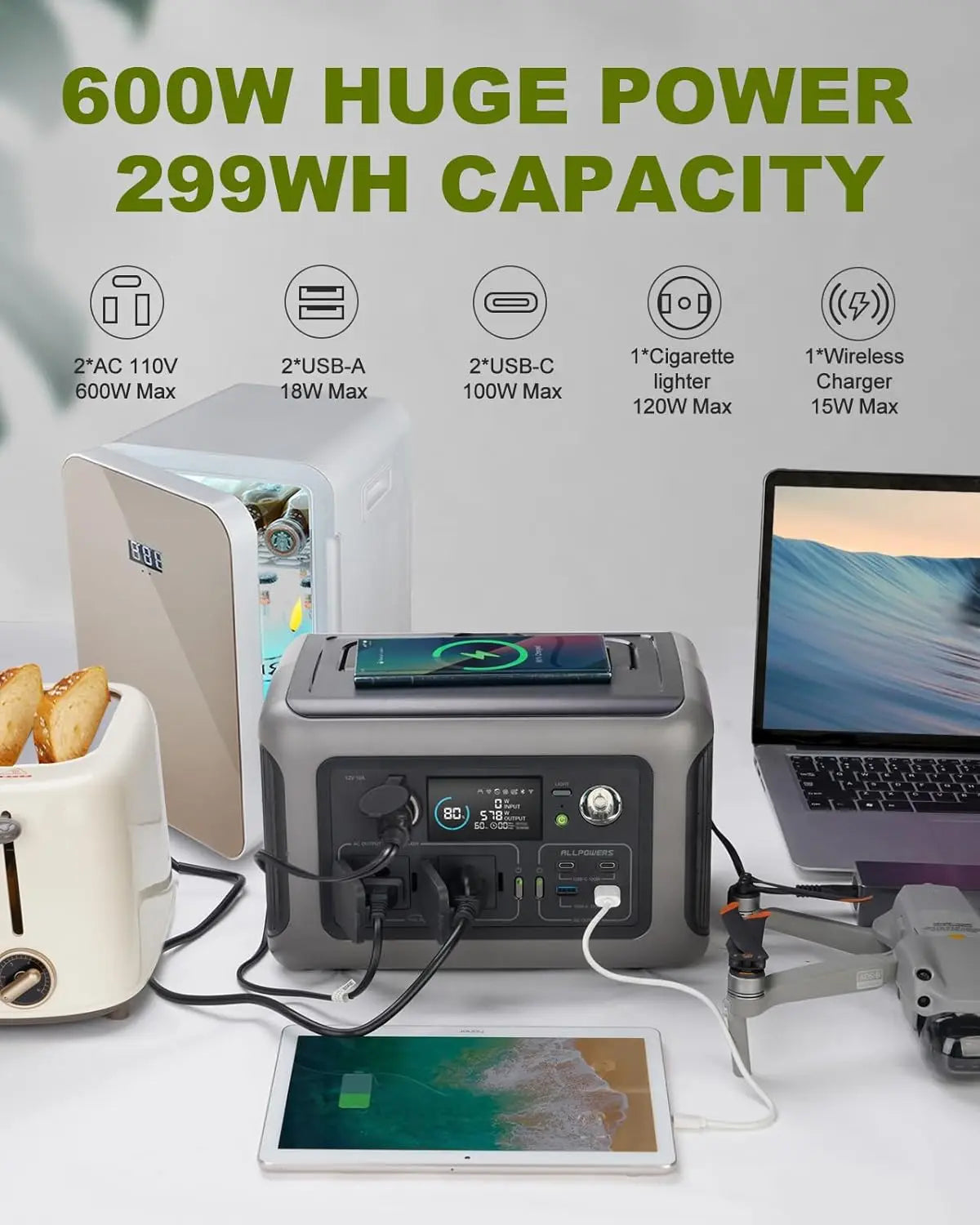 ALLPOWERS Portable Solar Power Station 299Wh LiFePO4 Battery