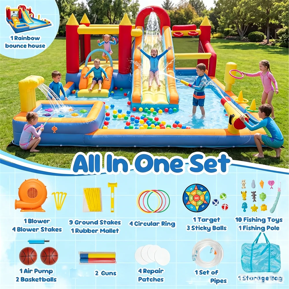 Kids Inflatable Bounce House With Blower Stakes And Repair Kit