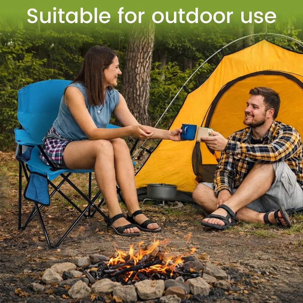 Lightweight folding camp chair high back 300lbs capacity cup holder side storage portable beach picnic sport