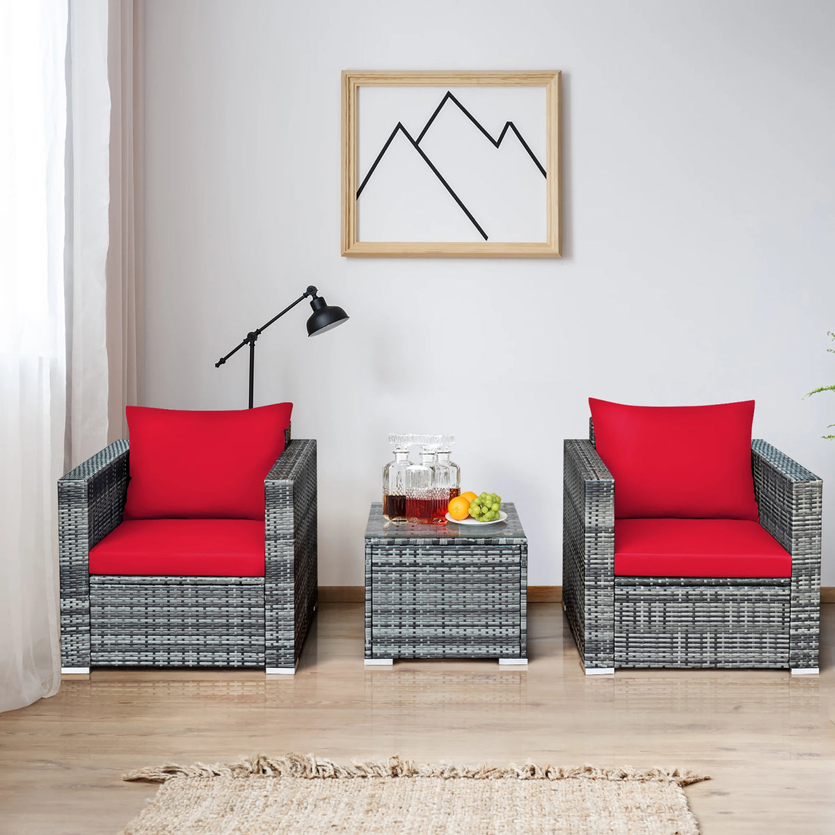 Homasis Outdoor Rattan Patio Bistro Sofa Chair Furniture Set