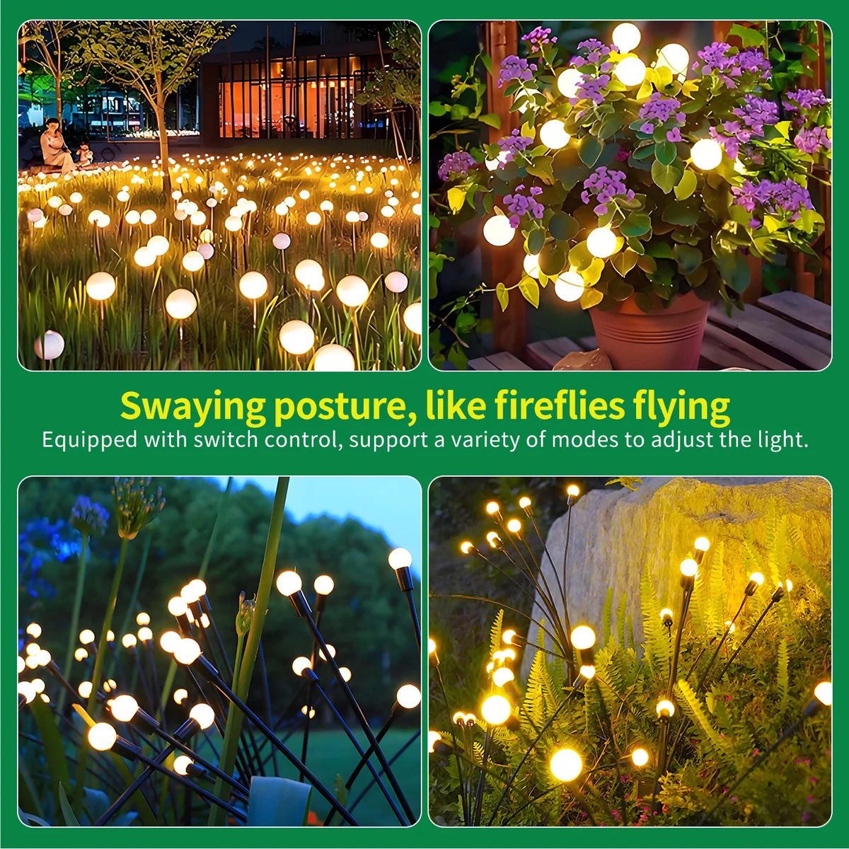 8 Head Solar Firefly Garden Lights Waterproof Flame Led Patio Yard