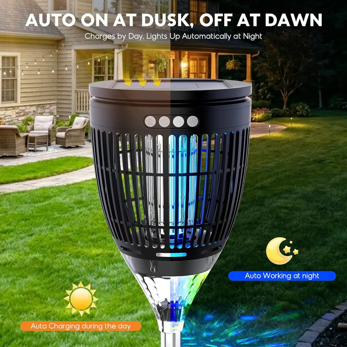 Solar 3-in-1 Bug Zapper With Flame Light RGB Projector