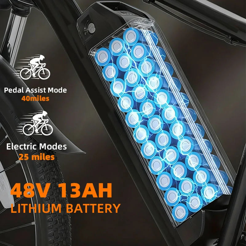 Uplee 26" City Electric Bike For Adults 500W Motor 740W Peak 48V 13AH Battery 7-Speed E-Bike With Dual Disc Brake LED