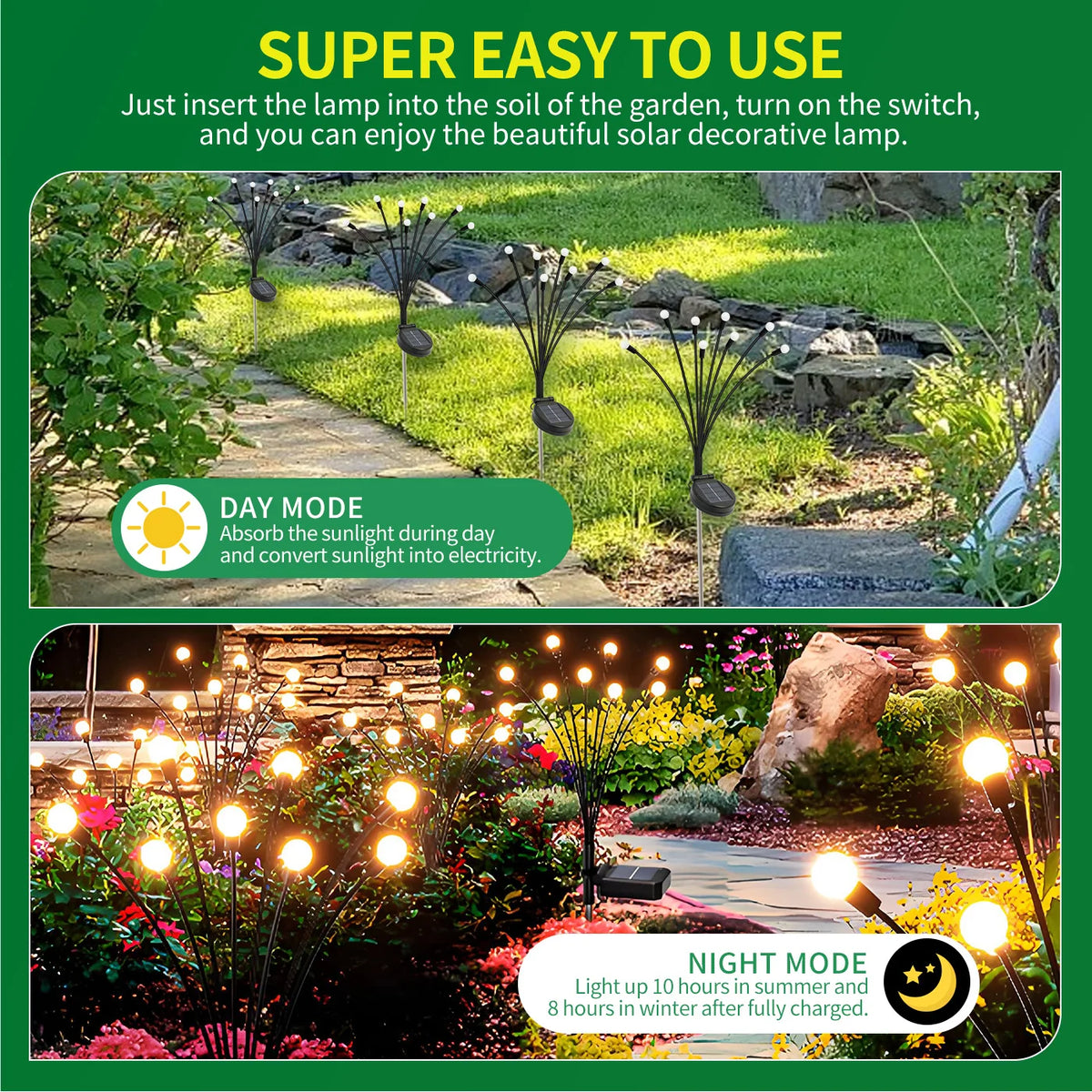 8 Head Solar Firefly Garden Lights Waterproof Flame Led Patio Yard