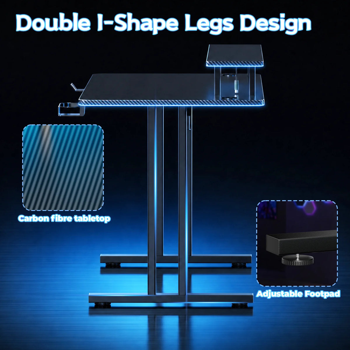 NEBMAAX RGB Gaming Desk With LED Lights And Monitor Stand