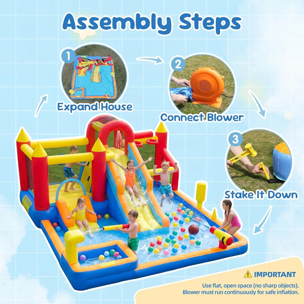 Kids Inflatable Bounce House With Blower Stakes And Repair Kit