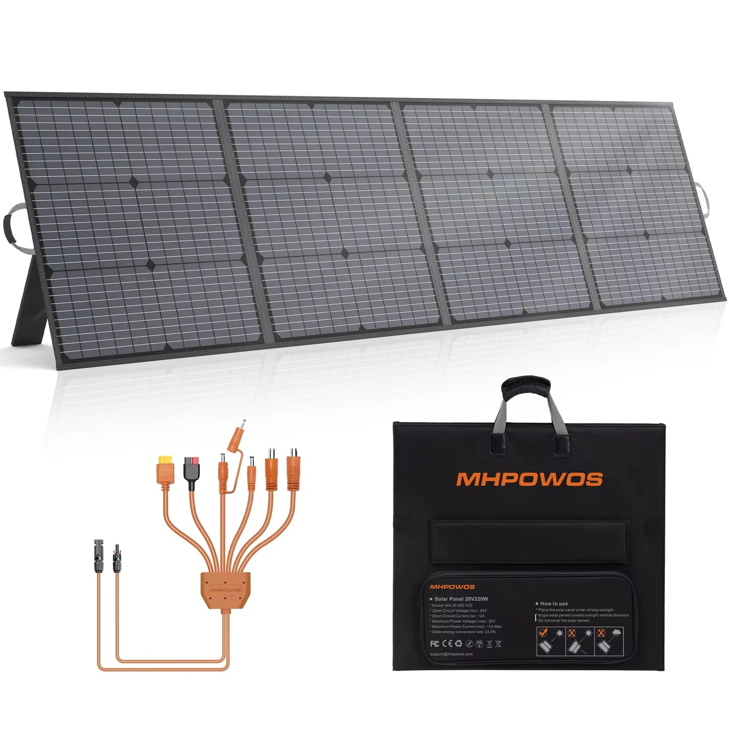 MHPOWOS 220W Foldable Solar Panel 20V Charger for Power Stations