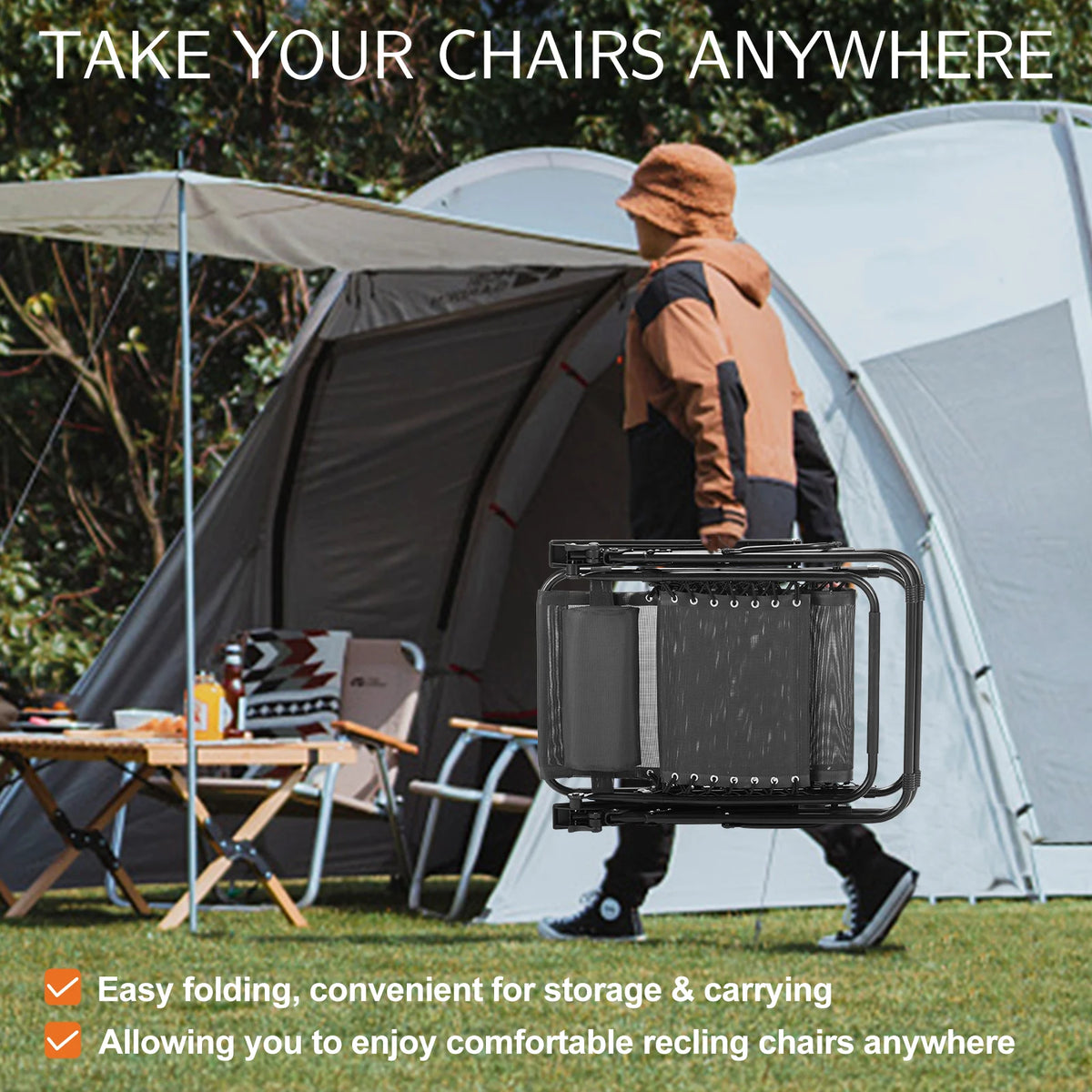 JHK Zero Gravity Portable Recliner With Cup Holder And Pillow