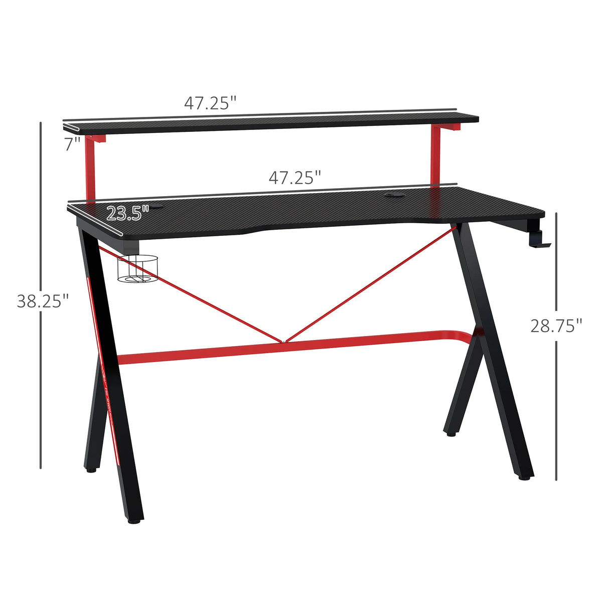 HOMCOM Racing Gaming Desk With Monitor Shelf And Cup Holder