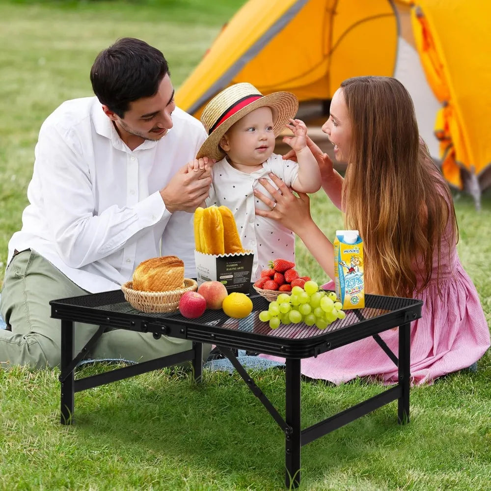 Portable Folding Camping Table Height Adjustable Lightweight Metal Mesh Top for Outdoor Cooking Picnic Travel