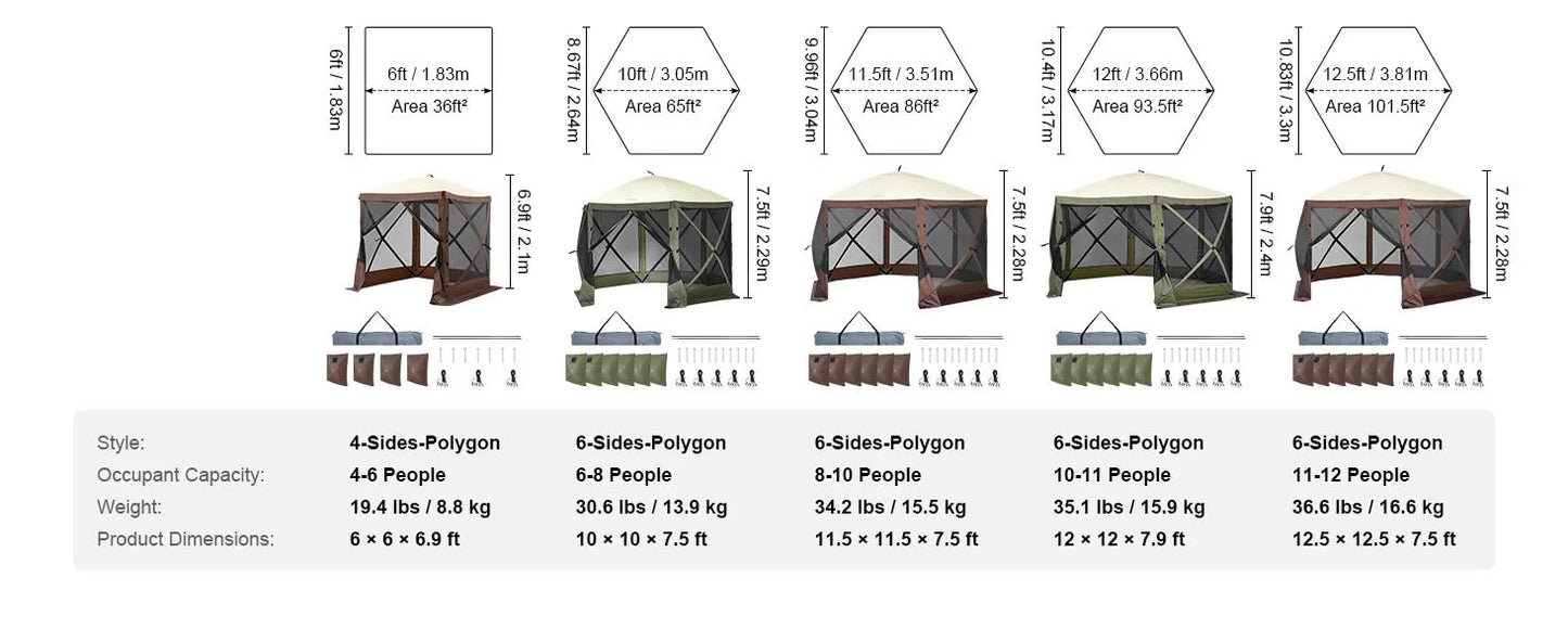 SucceBuy 10x10ft Pop Up Gazebo With 6 Removable Wind Cloths