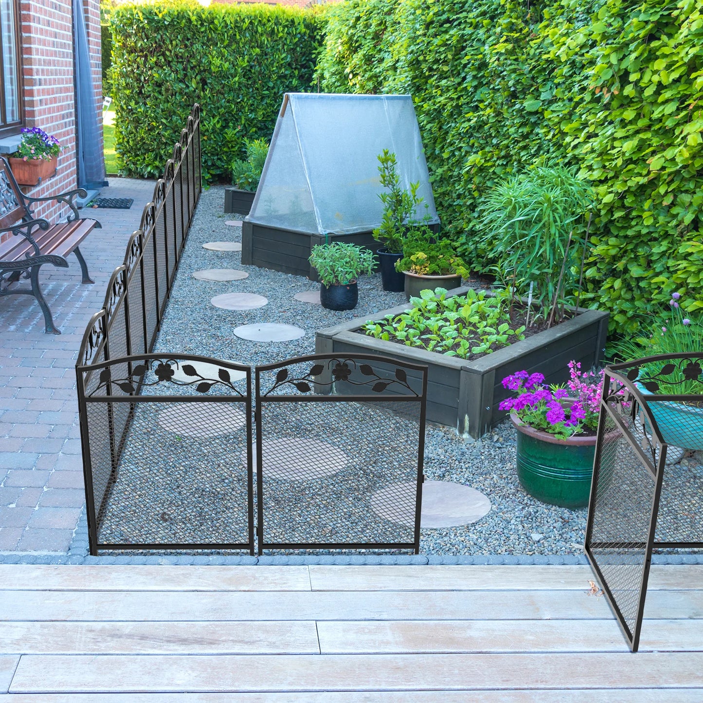 Set Of Five Iron Garden Fence Panels For Lawn Border