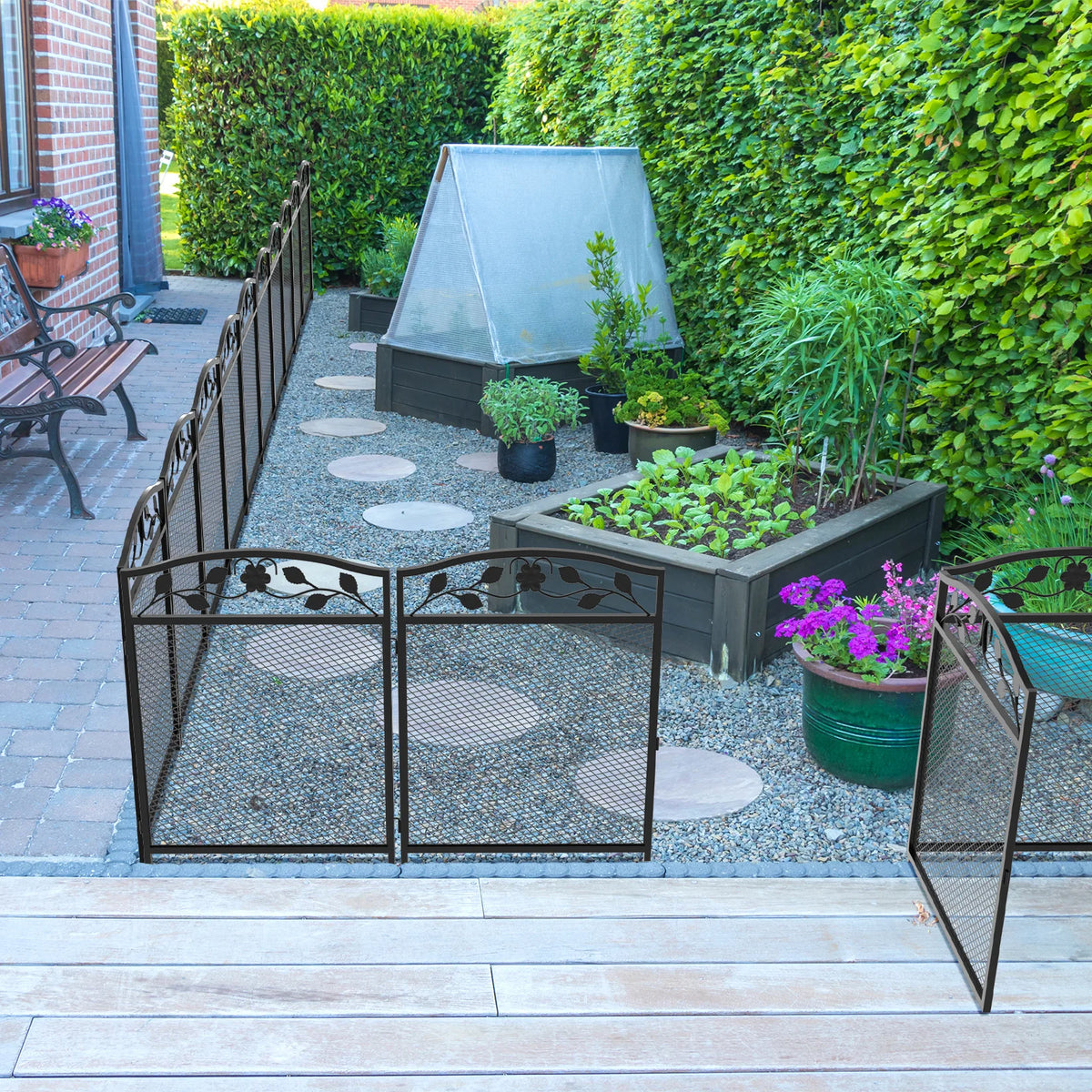 5pc Iron Garden Fence Panels Outdoor Metal Lawn Border