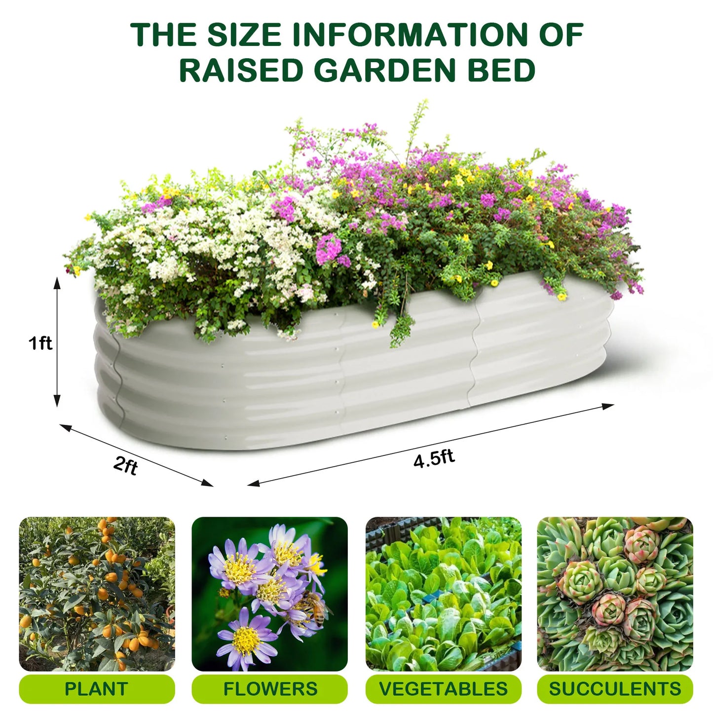 HiMISS Galvanized Steel Oval Raised Garden Bed Planter