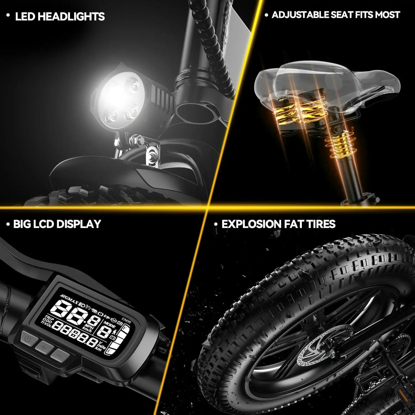 Cybervelo 1000W Electric Bike for Adults 48V 20.8Ah Large Removable Battery Foldable 20 Inch Fat Tire Urban Commuting Mars700