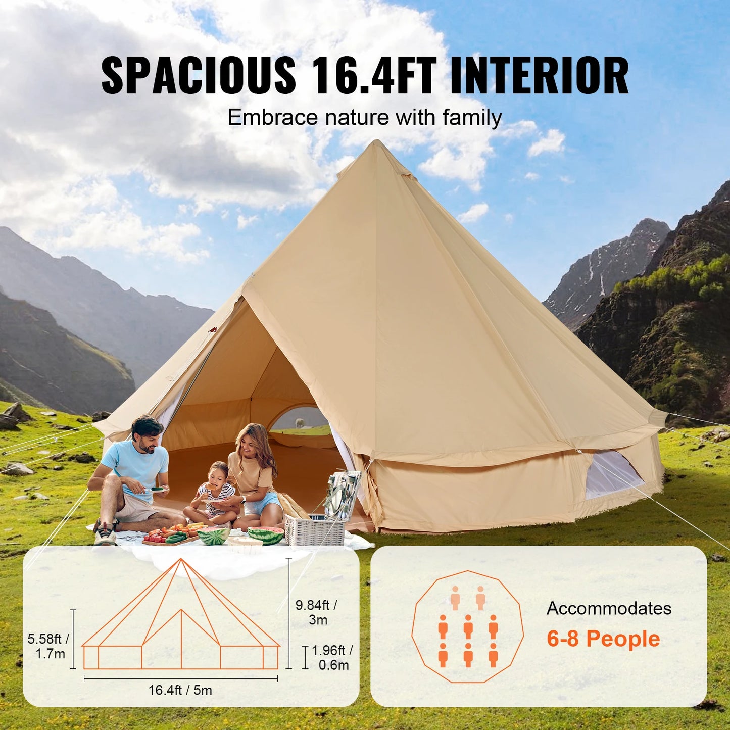 SucceBuy Breathable Canvas Bell Tent For Outdoor Camping