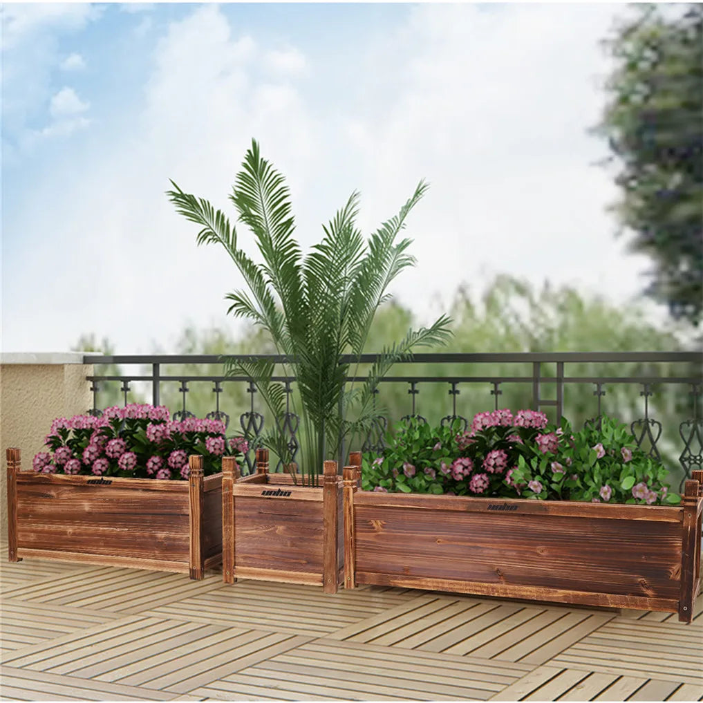 Wooden Raised Planter Box For Indoor And Outdoor Gardens