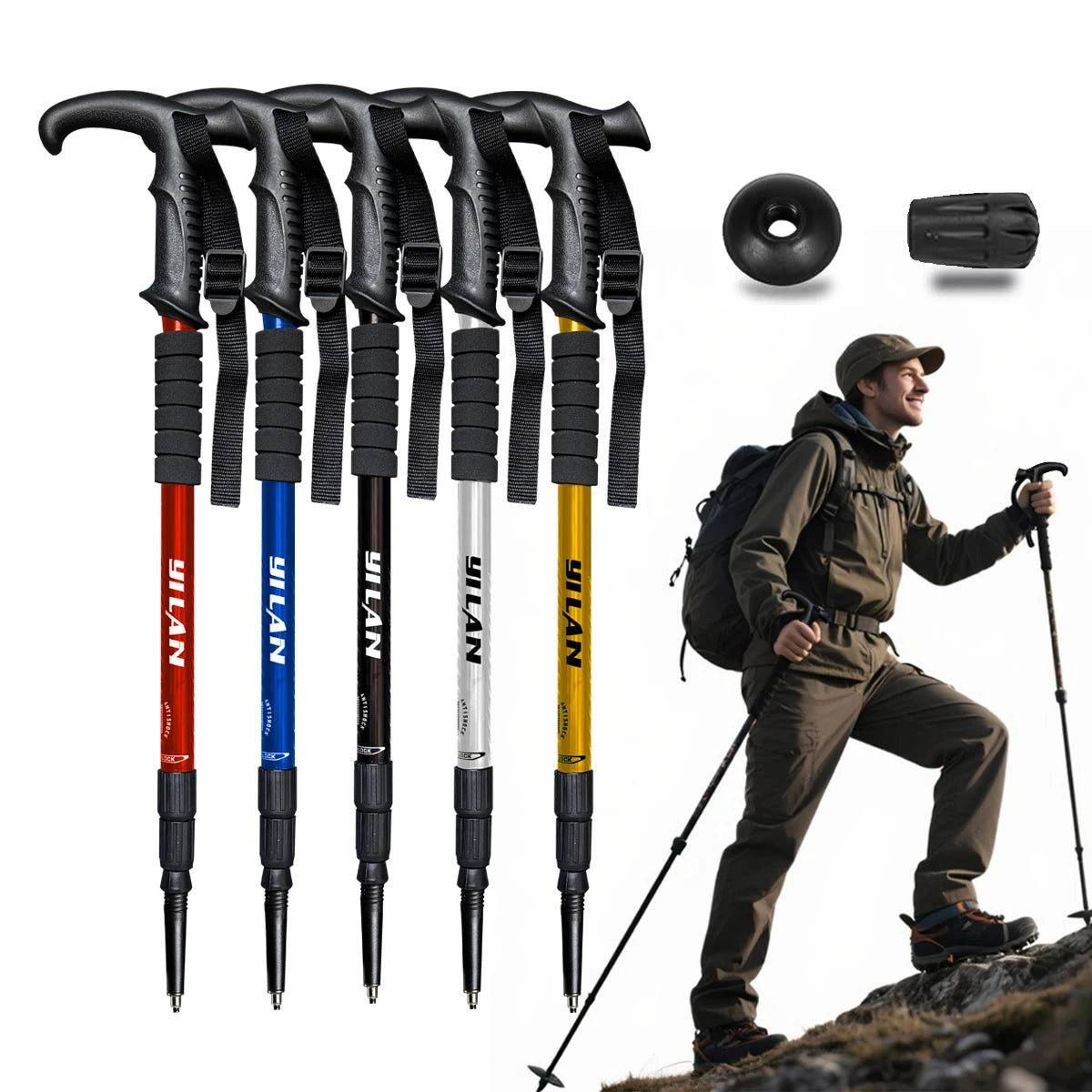 Ultralight Shock Absorbing Hiking Poles With Quick Locking System