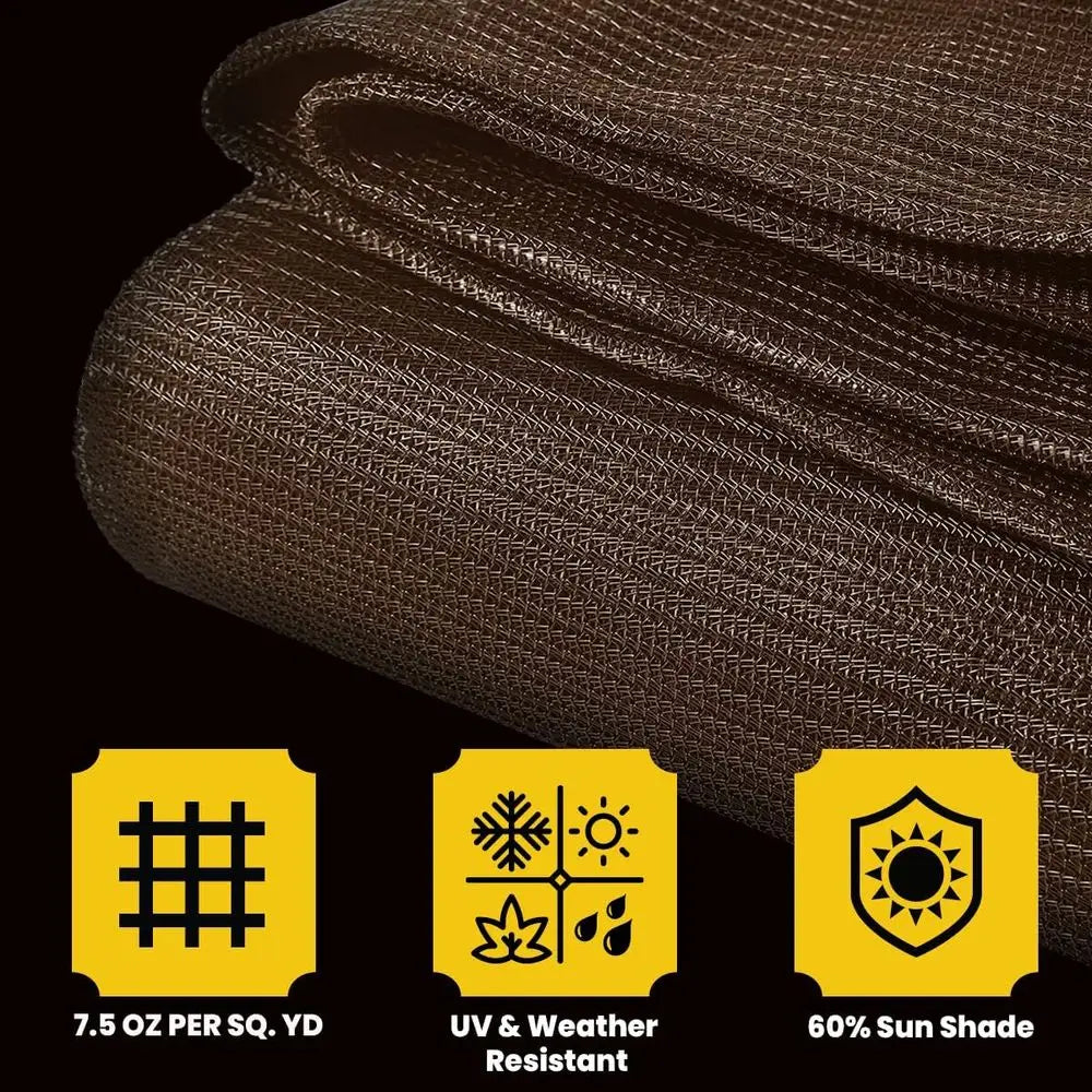 60% Brown Shade Cloth with Grommets - 20 X 40 T Heavy Duty Mesh Tarp - Sun Shade Cloth or Garden Vegetables Plants Greenhouse Ou