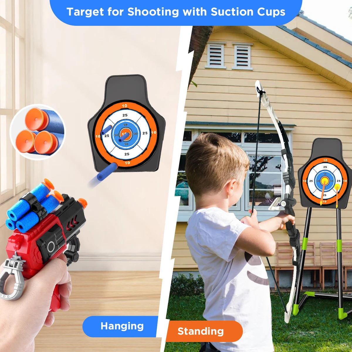 VATOS 2X Bow Arrow Gun Toy For Kids Archery Target Game