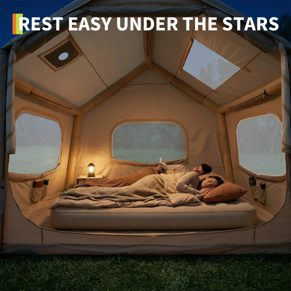 HiMISS Inflatable Camping Tent with Weather Resistant Outdoor Shelter