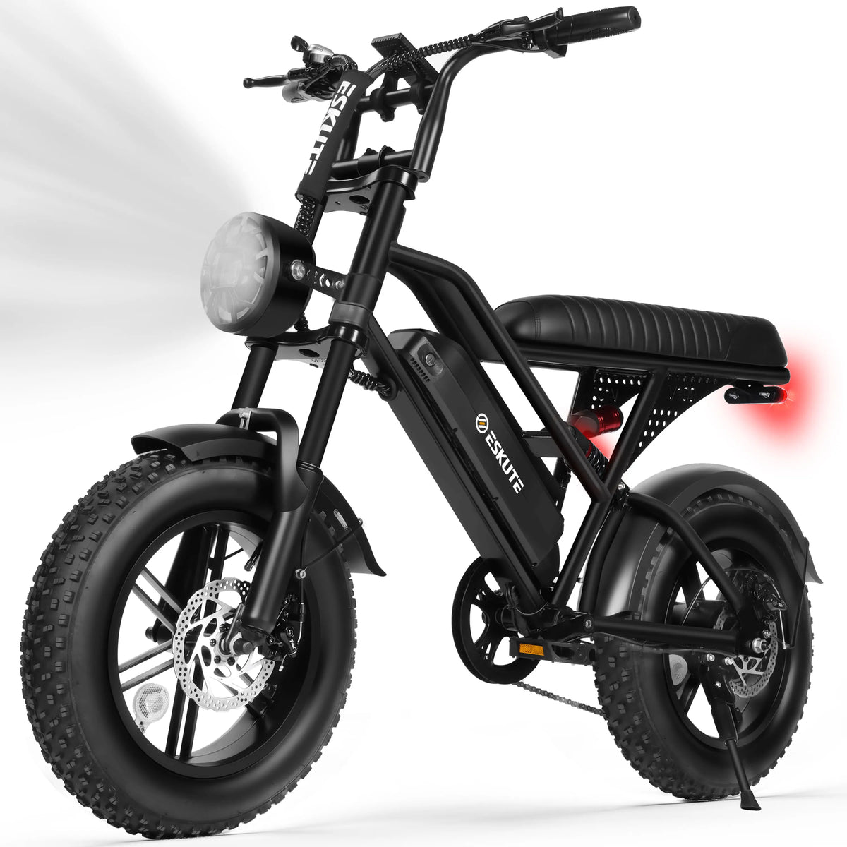 Eskute V100 Electric Dirt Bike, 1500W Peak 20MPH+ 48V13Ah Battery Motorcycle, All Terrain Dual Suspension E Bike , Ebike Up to 60 Miles Range, 16"x4" Fat Tire,  7-Speed，UL2849