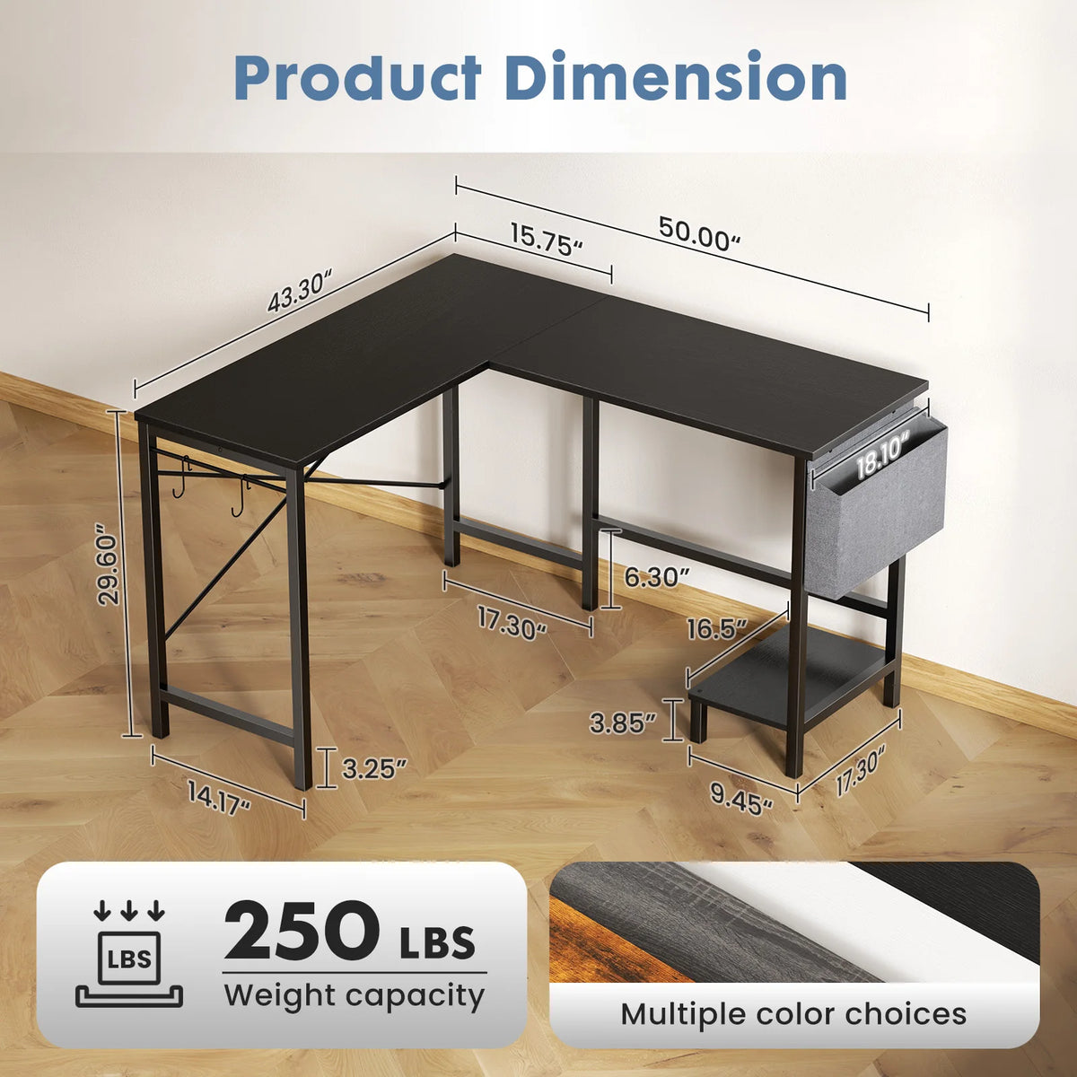 MCQ L Shaped Standing Office Computer Desk with Storage Bag and Side Hook Ergonomic Computer Corner Gaming Desk with PC Stand for Home Office Use Workstation