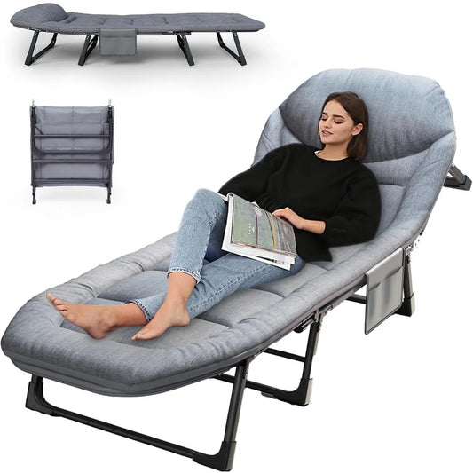 Heavy Duty Folding Cot with Mattress No Setup 550 Lbs Adjustable Portable Sleeping Bed Indoor Outdoor Patio