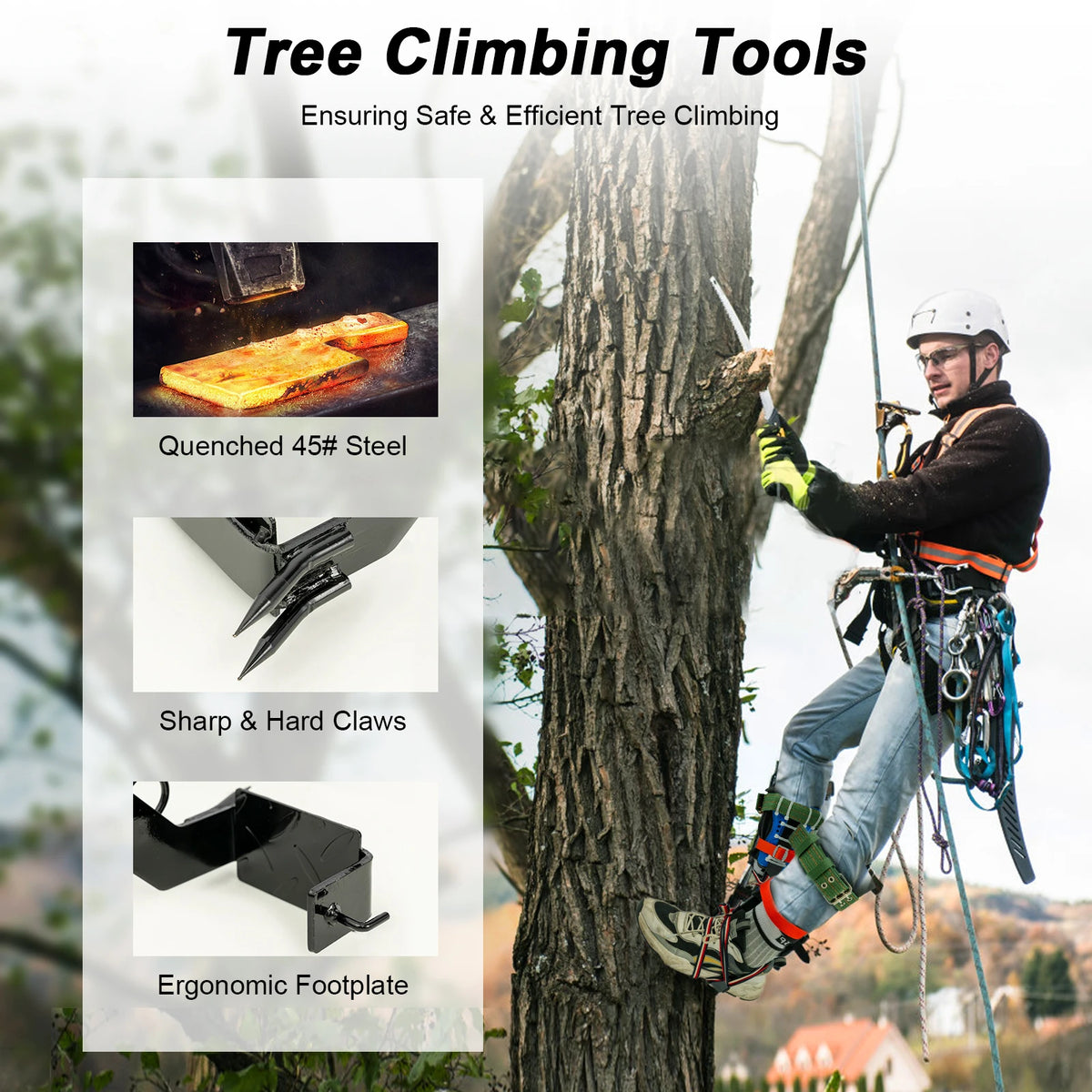 Ergonomic Tree Climbing Spikes With Safety Belt Harness Kit